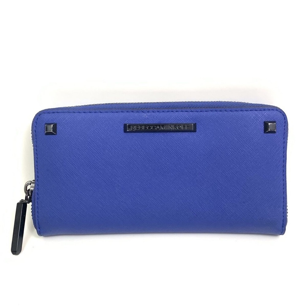REBECCA MINKOFF Ava Zip Around Studded Wallet Saffiano Leather Blue